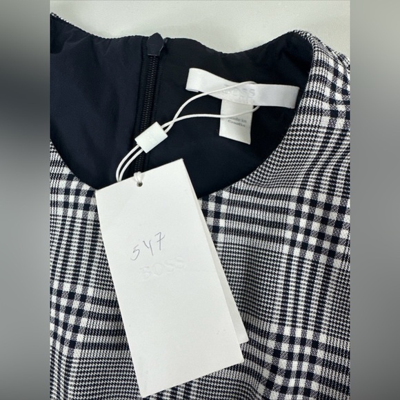 NWT Hugo Boss Imaia Plaid Checked Sleeveless Top Size 0 Black And White Back Zip - Picture 8 of 9